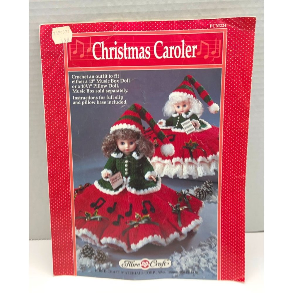 Fibre Craft Christmas Caroler Doll Music Box Pillow Crochet Pattern #FCM224